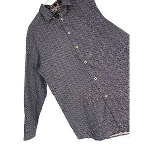 Ted Baker Mens Blue Floral Print Cotton Button Down Shirt Size 6 2XL RO10549